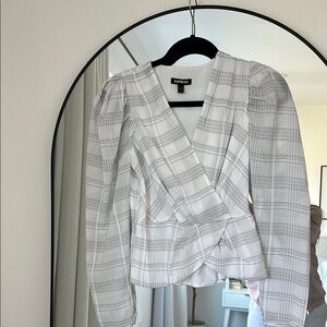 Express Plaid Wrap Blouse